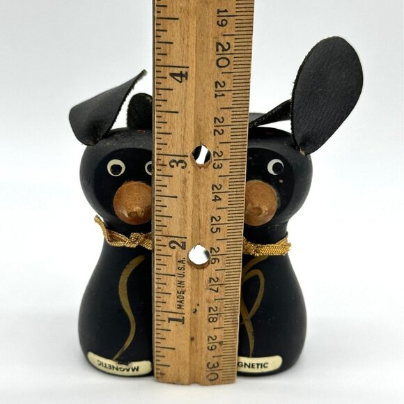 Vintage Black Mice Magnetic Shakers Japan Anthropomorphic Kitschy Wooden 1950s - Picture 9 of 9